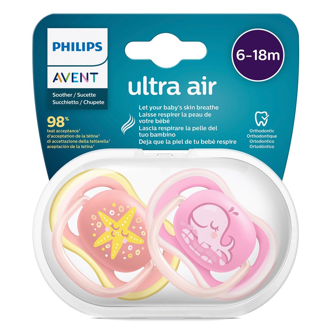 Avent chupete ultra air decorado 6-18 niña